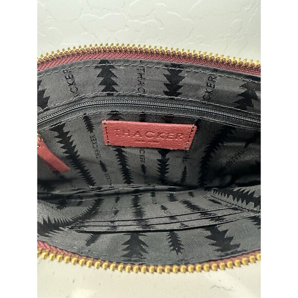 Thacker Burgundy Leather Wristlet Clutch Bag Gold Ring Handle Zip Pouch - Picture 5 of 6